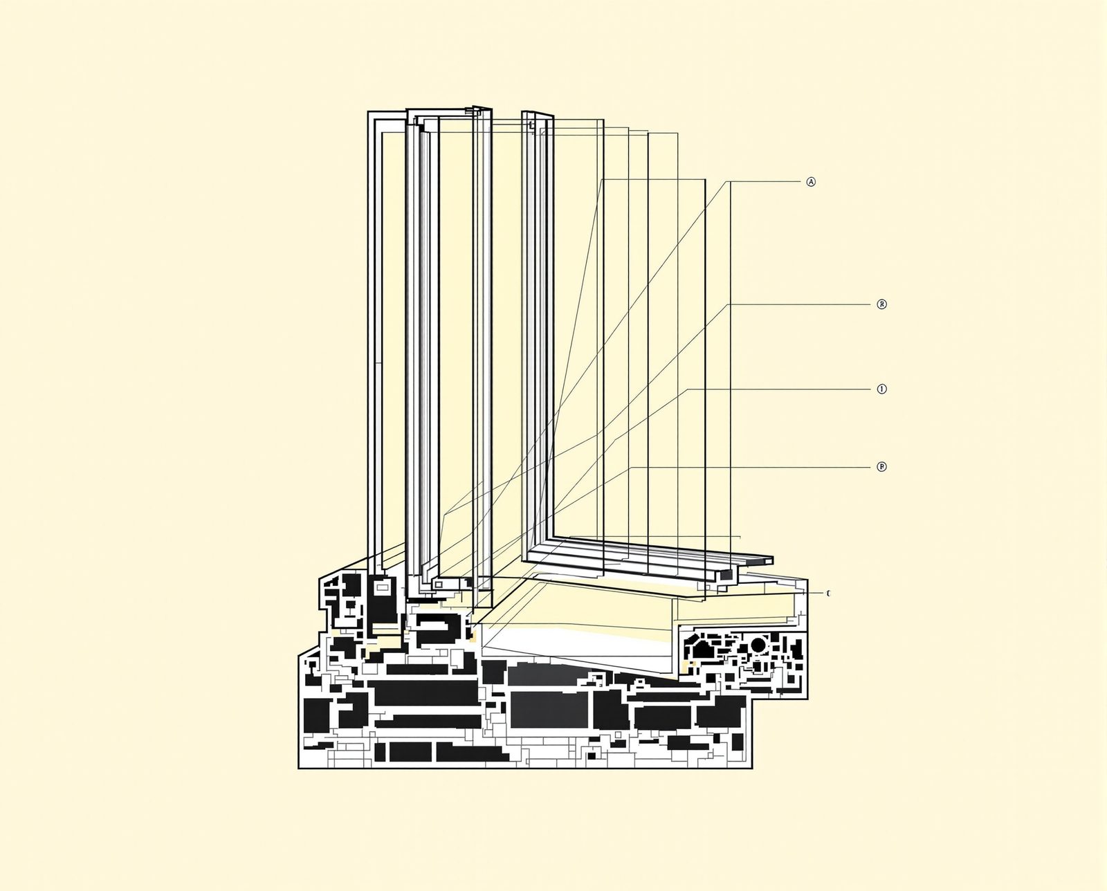 HR++ glas doorsnede illustratie — isolerend dubbelglas techniek