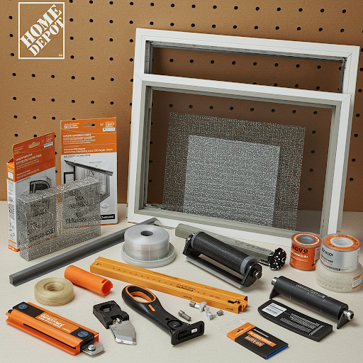 Window screen repair tools and materials at Home Depot